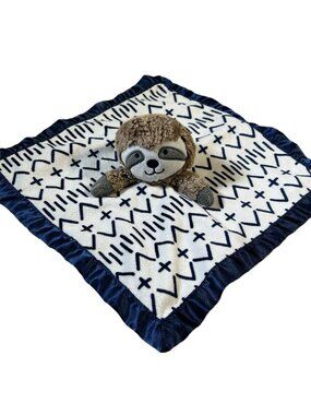 Cloud Island Lovey Sloth  Blanket Plush Toy Navy Satin Trim14"x14" clo